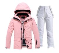 LCpddajlspig Tuta da sci da donna, set da 2 pezzi: giacca da sci e pantaloni da sci, impermeabile, tuta da sci in due pezzi, tuta da sci calda, antivento, grande taglia, bianco, S