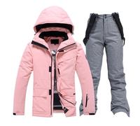 LCpddajlspig Tuta da sci da donna, set da 2 pezzi: giacca da sci e pantaloni da sci, impermeabile, tuta da sci in due pezzi, tuta da sci calda, antivento, grande taglia, grigio., S