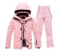 LCpddajlspig Tuta da sci da uomo, set da 2 pezzi: giacca da sci e pantaloni da sci, impermeabile, tuta da sci in due pezzi, tuta da sci calda, antivento, grande taglia, Colore: rosa., S