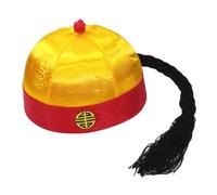 LCSVCCXA Cappello Orientale Cinese, Copricapo da Festa, Antico Cappello Dell'imperatore Qing con Treccia per Spettacoli Teatrali, da 51 a 52 cm