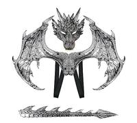 LCSVCCXA Costume da Drago per Bambini, Set, Coda, Copri Viso, Colori Vivaci, 23,6 X 11,8 Pollici, Maschera da 11,8 X 9,5 Pollici, Costume da Dino, Argenteo