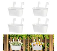 LCUHAVA 4 Fioriere Sospese in Metallo, Fioriera Sospesa per Piante Grandi, Fioriera Sospesa 27 cm, con Foro di Drenaggio, per Recinzione Balcone, Decorazione Giardino, Recinzione Muro (Bianco)
