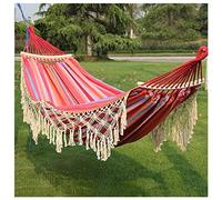 LCUVIMPEX Amaca da Campeggio Amaca Portatile in Tela con Barra divaricatrice in Legno e Frange, Confezione da 1(C)