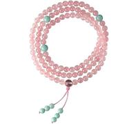 LCUVIMPEX braccialetto di legno, Bracciale elastico con 108 perline di preghiera Mala da 6 mm, cristallo rosa fragola
