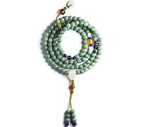 LCUVIMPEX braccialetto di legno, Braccialetto con 108 perline di preghiera Mala, radice Bodhi, elastico, verde e bianco, 9 pollici