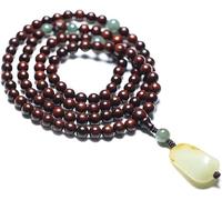 LCUVIMPEX braccialetto di legno, Mala 108 perle di preghiera in sandalo, braccialetto elastico con ciondolo in giada, un colore