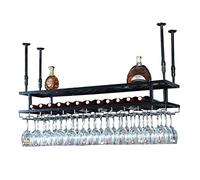 LCUVIMPEX Cremagliera per bicchieri da vino montata a soffit Portabottiglie e portabicchieri da parete, nero, diverse misure(80x30cm)
