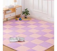 LCUVIMPEX Piastrelle in schiuma ad incastro, Piastrelle for moquette ad incastro in peluche e schiuma EVA con bordo, confezione da 10, 12x12x0,4 pollici, multicolore(Pink+purple)