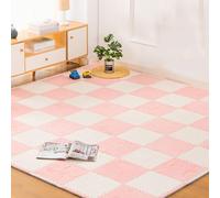 LCUVIMPEX Piastrelle in schiuma ad incastro, Piastrelle for moquette ad incastro in peluche e schiuma EVA con bordo, confezione da 10, 12x12x0,4 pollici, multicolore(White+pink)