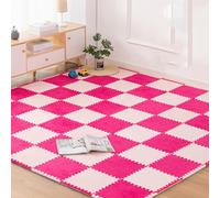 LCUVIMPEX Piastrelle in schiuma ad incastro, Piastrelle for moquette ad incastro in peluche e schiuma EVA con bordo, confezione da 10, 12x12x0,4 pollici, multicolore(Rose Red+pink)
