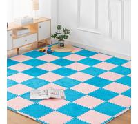 LCUVIMPEX Piastrelle in schiuma ad incastro, Piastrelle for moquette ad incastro in peluche e schiuma EVA con bordo, confezione da 10, 12x12x0,4 pollici, multicolore(Blue+pink)