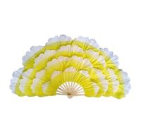 LCUVIMPEX Un Ventilatore Lungo Che imita Un Ventilatore di s Ventagli di Seta con Fiori peonia for Danza del Ventre, for spettacoli sul palco, 85 cm(Yellow)