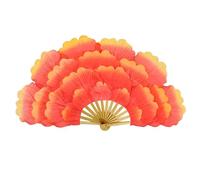 LCUVIMPEX Un Ventilatore Lungo Che imita Un Ventilatore di s Ventagli di Seta con Fiori peonia for Danza del Ventre, for spettacoli sul palco, 85 cm(Orange)