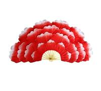 LCUVIMPEX Un Ventilatore Lungo Che imita Un Ventilatore di s Ventagli di Seta con Fiori peonia for Danza del Ventre, for spettacoli sul palco, 85 cm(Red)