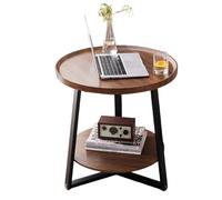 lcvtos Table d’appoint Ronde, Table Basse Créative avec 2 Étagères, Petite Table Basse pour Salon, Bois & Métal, Table de Chevet pour Chambre et Bureau (colore noce)