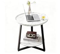 lcvtos Table d’appoint Ronde, Table Basse Créative avec 2 Étagères, Petite Table Basse pour Salon, Bois & Métal, Table de Chevet pour Chambre et Bureau (Bianco)