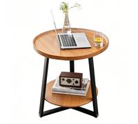 lcvtos Table d’appoint Ronde, Table Basse Créative avec 2 Étagères, Petite Table Basse pour Salon, Bois & Métal, Table de Chevet pour Chambre et Bureau (Colore del legno)
