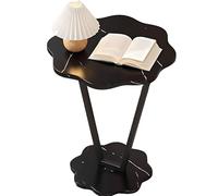 lcvtos Tavolino Rotondo Multifunzionale - Tavolino Stabile con Doppio Ripiano - Tavolino Pratico da Divano per Soggiorno e Balcone (Tavolo Petal - texture nero)