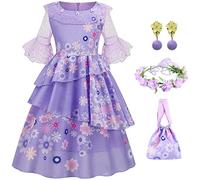 LCXYYY Isabela Madrigal Costume Cosplay Mirabel Isabela Viola Vestito da Ballerina con Ghirlanda e Borsa per Ragazze Travestimenti Halloween Natale Carnevale Principessa Compleanno Party Fancy Abito