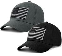 LCZTN Confezione da 2 cappelli da baseball con bandiera americana per uomini e donne, cappello da papà a basso profilo USA, nero e grigio, taglia unica