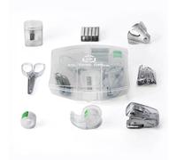 LD Prodotti Clear Mini Kit di forniture per ufficio Custodia portatile con forbici, graffette, dispenser di nastro, temperamatite, cucitrice e levapunti