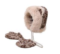 Ldabrye 1. Cappello in pile con stampa leopardata, antivento, accogliente, invernale, per sci, escursionismo, copricapo morbido e peloso per attività all'aria aperta, Beige, Taglia unica