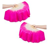 Ldabrye 1 paio di velo per danza del ventre fatto a mano da donna in bambù per danza nazionale lungo per feste puntelli danza nazionale lungo, Un paio di rosa rossa, Taglia unica