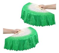 Ldabrye 1 paio di velo per danza del ventre fatto a mano da donna in bambù per danza nazionale lungo per feste puntelli danza nazionale lungo, Coppia verde, Taglia unica