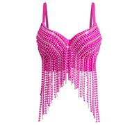 Ldabrye 1. Serbatoi delle donne della cima del partito di sera del poliestere leggero della canottiera di perline con strass, Rosso rosato, M