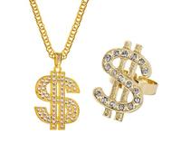 Ldabrye 80s 90s Outfit Hip Hop Costume Kit Old School Rapper Accessori Dollaro Segno Collana Anelli Decorazioni Festa di Halloween Kit Costume Hip Hop