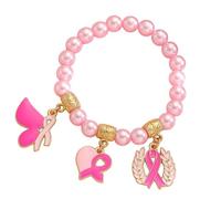 Ldabrye Braccialetto di sensibilizzazione regolabile con ciondolo metallico, accessorio di perline color rosa per eventi di salute e occasioni speciali con perline per la sensibilizzazione sul cancro