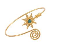 Ldabrye Braccio da sole retrò regolabile con pietra turchese naturale e design aperto per personalizzazione, robusto metallo costruisce anelli retrò, Misura unica, come descritto