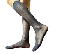 Ldabrye Calze lunghe da uomo eleganti da lavoro in morbido nylon trasparente sottili in seta trasparente sopra il polpaccio a righe larghe calze a tubo medio collant da ufficio, blu navy, Taglia unica