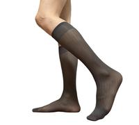 Ldabrye Calze lunghe da uomo eleganti in morbido nylon trasparente sottili in seta trasparente sopra il polpaccio a righe larghe calze a tubo medio collant per ufficio e lavoro, grigio, Taglia unica