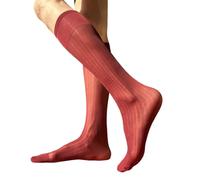 Ldabrye Calze lunghe eleganti da uomo in morbido nylon trasparente sottili in seta trasparente sopra il polpaccio a righe larghe calze a tubo medio collant da ufficio e lavoro, Borgogna, Taglia unica