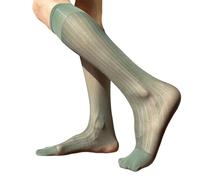 Ldabrye Calze lunghe eleganti da uomo in morbido nylon trasparente sottili in seta trasparente sopra il polpaccio a righe larghe calze a tubo medio collant da ufficio lavoro, Verde, Taglia unica