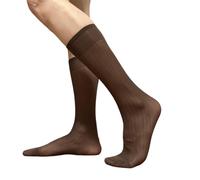 Ldabrye Calze lunghe eleganti da uomo in morbido nylon trasparente sottili in seta trasparente sopra il polpaccio a righe larghe calze a tubo medio collant da ufficio e lavoro, Marrone, Taglia unica