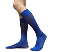 Ldabrye Calze lunghe eleganti da uomo in morbido nylon trasparente sottili in seta trasparente sopra il polpaccio a righe larghe calze a tubo medio collant da ufficio e lavoro, Blu reale, Taglia unica