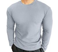 Ldabrye Camicia da uomo a maniche lunghe, maglione pullover a costine, felpa girocollo elasticizzata girocollo maglietta intima elasticizzata blu cielo