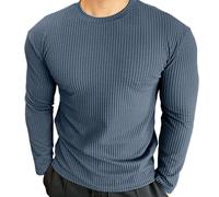 Ldabrye Camicia da uomo a maniche lunghe, maglione pullover a costine, felpa girocollo elasticizzata girocollo maglietta intima elasticizzata blu
