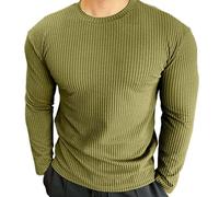 Ldabrye Camicia da uomo a maniche lunghe, maglione pullover a costine, girocollo elasticizzato felpa girocollo maglietta intima elasticizzata verde
