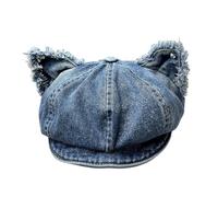 Ldabrye Cappello unisex con orecchie da micio e anguria in cotone ventilato, con bordo flessibile, cappello ad otto angolazioni, per primavera e autunno, alla moda, elegante, per tutti i giorni, Blu