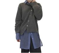 Ldabrye Cardigan da donna in maglia confortevole, caldo scollo rotondo e design irregolare con bottoni per una comoda stratificazione nei maglioni invernali freddi, Grigio scuro, S