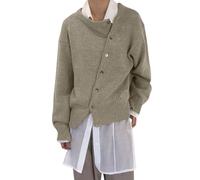 Ldabrye Cardigan da donna in maglia confortevole, caldo scollo rotondo e design irregolare con bottoni per una comoda stratificazione nei maglioni invernali freddi, Beige, S