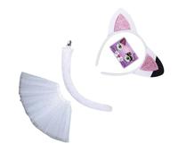 Ldabrye Costume da gatto con orecchie da gatto, fascia per capelli, coda, papillon, tutù, costume per Halloween, cosplay, feste