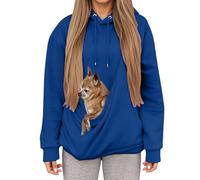 Ldabrye Elegante felpa con cappuccio da donna con tasca per animali domestici, comoda maglia in pile per gatti o cani, a maniche lunghe, con tasca per animali domestici, a maniche lunghe, blu