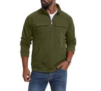 Ldabrye Felpa da uomo in pile con zip a un quarto, a maniche lunghe, pullover caldo, casual, atletica, vestibilità larga, felpe da uomo, Verde militare, M