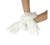 Ldabrye Guanti corti con volant in pizzo mano vellutata per ricevimenti di nozze e cena eventi accessori moda donna per feste donne per eventi formali, bianco, Taglia unica