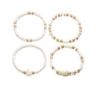 Ldabrye Hot Day - Braccialetti impilabili in ceramica a forma di pesce con perline con conchiglie accenti da spiaggia elasticizzata, idea regalo per il suo partito, accessori impilabili, Misura unica