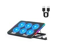 Ldabrye Laptop Cooler Cooling Pad Notebook Gaming Cooler Stand with 6 LED Fan 2 USB Ports Phone Holder for 15.6in Adjustable Stand Heat Sink Rack Support